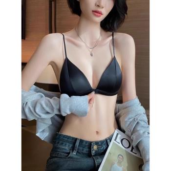 細肩帶內衣女小胸平胸專用夏季薄款法式三角杯性感前扣美背文胸罩
