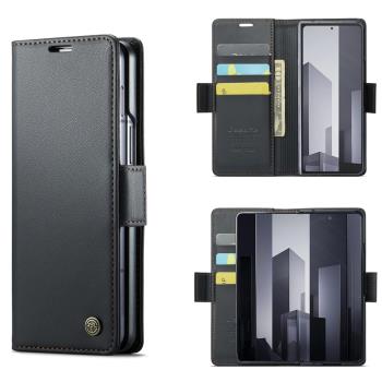 適用三星折疊屏Galaxy Z Fold6手機殼Z Fold5中軸鉸鏈全包翻蓋皮套帶卡槽可插卡支架高階感保護套殼男女士