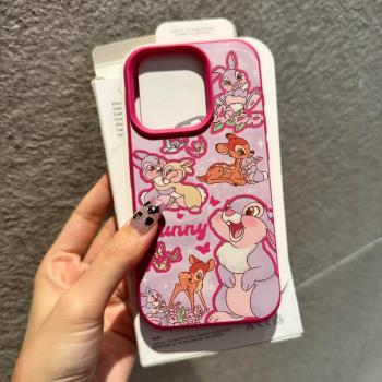 ins可愛卡通紫桑普兔適用蘋果16promax手機殼iPhone14女新款13皮質12時尚11小眾荔枝紋15Pro防摔14pro保護套