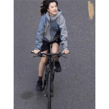 拼色沖鋒衣外套女款春秋2024年新款戶外運動防風防水寬松連帽上衣