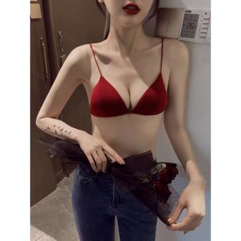 美背無鋼圈文胸套裝少女性感情趣胸罩無鋼圈聚攏前扣細肩帶內衣潮