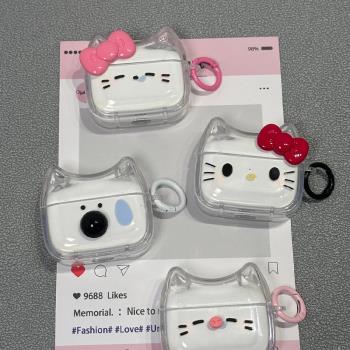 趣味可愛打瞌睡凱蒂貓適用airpodspro2蘋果無線藍牙耳機套airpods1/2新款小眾airpods4矽膠防摔3代透明保護套