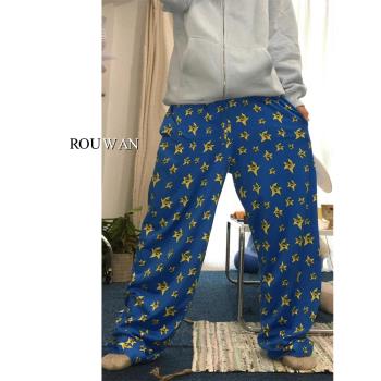 可愛趣味星星德絨睡褲女長褲秋冬季加厚保暖大碼遛彎可外穿家居褲