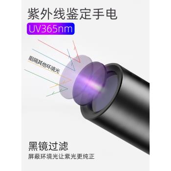 神魚 365紫光燈手電筒可充電紫外線玉石熒光劑檢測伍德氏燈貓蘚燈
