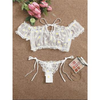Ladies Lace underwear set女士性感套頭鏤空蕾絲文胸套裝薄內衣
