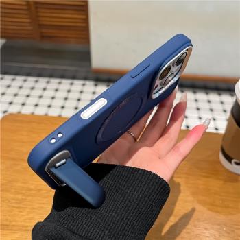 折疊一體支架適用16Pro手機殼磁吸iphone14promax新款個性創意外殼13簡約12矽膠軟殼16plus鏡頭保護15新款
