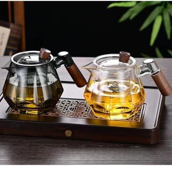 耐熱玻璃茶壺電陶爐燒水壺胡桃木把煮茶器功夫茶具家用泡茶壺