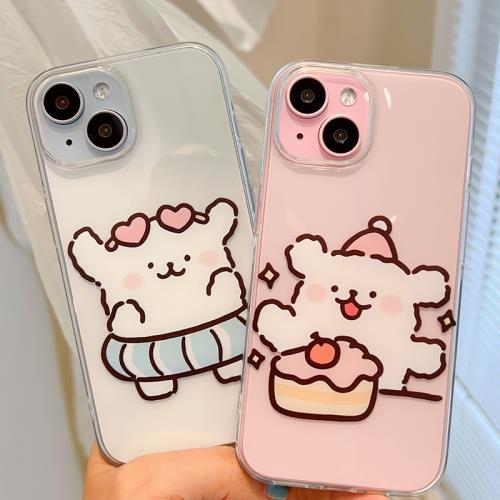 ins風可愛游泳蛋糕線條小狗適用于蘋果13/14/15/16proMax趣味少女手機軟殼iPhone11/12MINI透明16plus