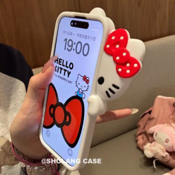 卡通立體波點探頭KT貓適用iphone16promax手機殼蘋果15矽膠14全包13軟12p女11新款4S個性5se創意SE2潮SE3新6s