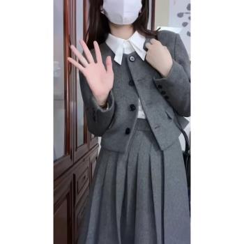 秋冬小香風套裝高級感小洋裝法式桔梗溫柔風外套裙子襯衫三件套
