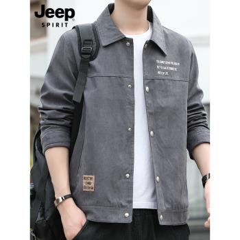 JEEP SPIRIT吉普外套男翻領2025新款春秋寬松休閑上衣服夾克男款
