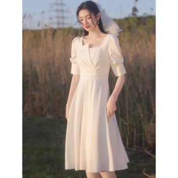 紅色洋裝小禮服裙女平時可穿2025新款輕奢名媛氣質赫本風伴娘服