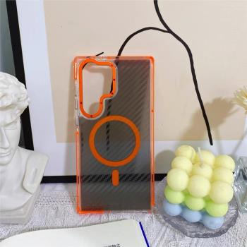 碳纖維紋磁吸無線充電適用三星Galaxy s24ultra手機殼GalaxyS24防滑個性s24+金屬鏡框s23男女高階保防摔護套