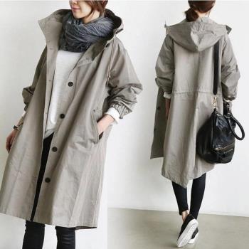 Fashion casual windbreaker秋休閑風衣中長款小個子氣質收腰外套