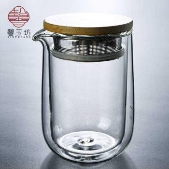 馨玉坊耐熱玻璃茶壺旅行過濾茶水功夫茶具創意雙層隔熱泡茶壺家用
