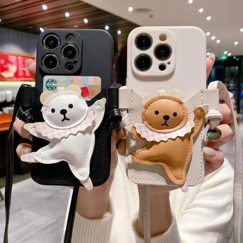 可愛卡通跳舞小熊卡套oppoa9手機殼A96a32可斜跨A11/a7x小眾a59s女A8a83新款A5A3矽膠A57a73插卡a91零錢包a95