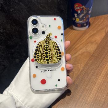 愛珀客 個性小眾草間彌生南瓜支架適用於iPhone16蘋果15promax手機殼13/14透明磁吸防摔16Pro男女款全包12/11
