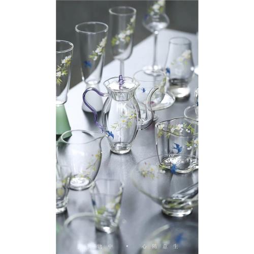 云澗｜春歸玻璃茶壺系列*小清新綠茶高透過濾泡茶器貼繪家用分茶