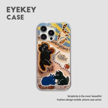 eyekey 韓風卡通毛線貓咪適用蘋果16手機殼iPhone13ProMax新款15pro防摔12帶支架11女款14pro創意全包保護套