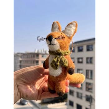 尼泊爾羊毛氈狐貍可愛動物揹包掛件毛絨公仔鑰匙扣配飾禮物小眾