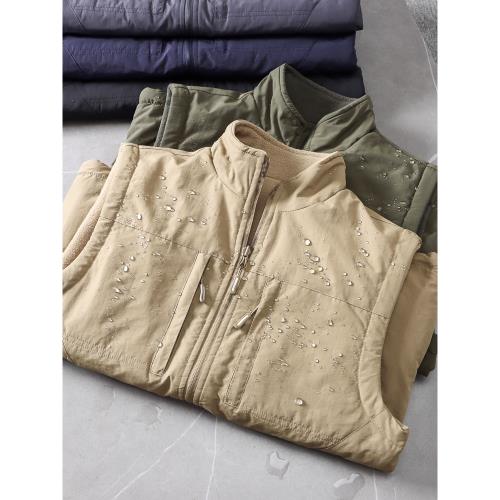 防風防水 戶外雙面穿工裝馬甲秋冬男立領保暖搖粒絨坎肩背心外套