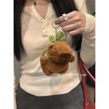 guanview 毛絨醜萌卡皮巴拉公仔揹包掛件適用AirPods Pro保護套蘋果耳機殼pro2藍芽無線耳機套3代軟1/2代防摔