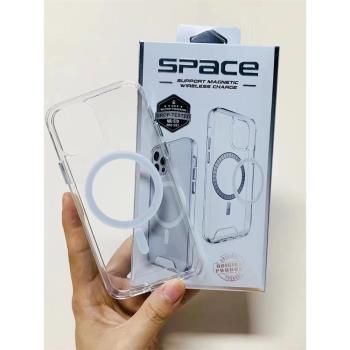 適用 iPhone16promax 磁吸太空殼透明 高階感 Magsafe 無線充電 16e 15 14 13 12 簡約11防摔15pro 防護套