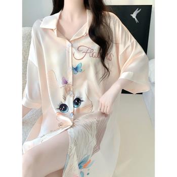 純欲性感襯衫男友風冰絲睡裙睡衣女款夏季2025新款薄款夏天家居服