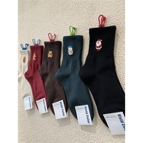 韓國vivid color女襪東大門甜美立體植絨圣誕老人雪人麋鹿圣誕襪