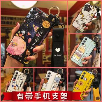 適用三星A55 5G手機殼矽膠純色奢華男女款趣味掛繩散熱情侶腕帶