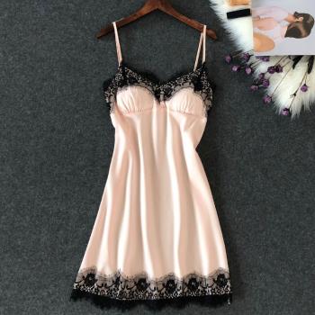 新品睡衣女韓版吊帶睡裙女夏季小胸聚攏冰絲綢睡衣可愛帶胸墊