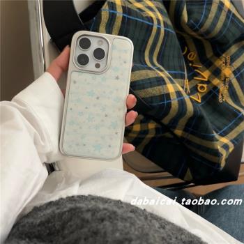 ins風滴膠滿屏藍星星適用iphone16promax蘋果15手機殼14pm新款13pro少女心12網紅全包防摔高階感小眾卡通可愛
