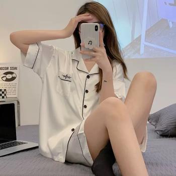 冰絲睡衣女夏季短袖薄款韓版性感甜美ins春秋模擬絲綢家居服套裝