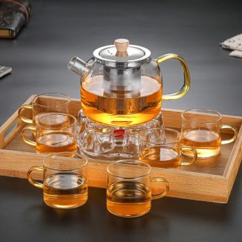 耐高溫玻璃茶壺加厚可加熱不銹鋼內膽煮茶壺套組家用待客茶具果茶