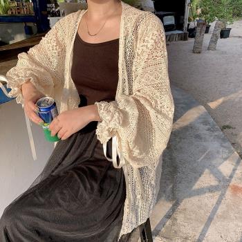 夏季蕾絲開衫防嗮外套大碼胖mm女時尚鏤空百搭中長款外穿薄款上衣