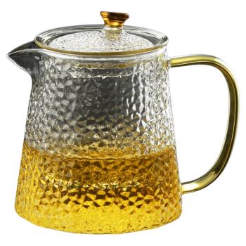 2025新款玻璃茶壺家用辦公耐高溫錘紋茶水分離泡茶壺茶杯煮泡兩用
