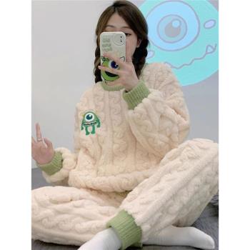 睡衣女冬季珊瑚絨加絨加厚保暖套裝秋冬新款法蘭絨可愛套頭家居服