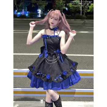 黑藍哥特風lolita連衣裙jsk浪漫洋裝洛麗塔蓬蓬拖尾重工公主裙