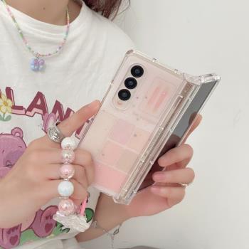 ins韓風化妝盒適用三星galaxyzfold5手機殼新款fold4外殼zfold3折疊屏外殼女款w22三星折疊手鏈w23保護套5G韓