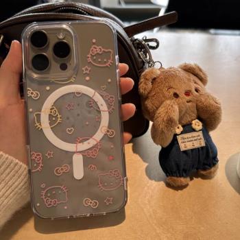 波點凱蒂蝴蝶結磁吸適用iphone16pro蘋果15/13promax磁性16手機殼iPhone11/12透明保護套