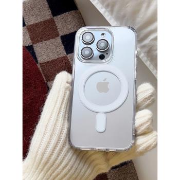 簡約高透亞克力適用於iPhone15PROMAX/16PRO蘋果磁吸手機殼14PLUS/13/12MINI透明