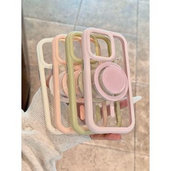 ins簡約純色邊框磁吸支架適用iphone15promax蘋果13手機殼新款14網紅12pro網紅13pro超火14pro全包防摔保護套