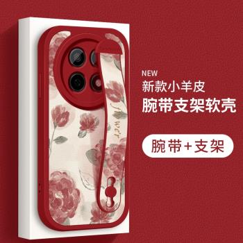 適用OPPOA5Pro手機殼新款PKP110小羊皮紅色玫瑰矽膠軟殼簡約鏡頭腕帶支架全包防摔高階感男女款專用保護套紅