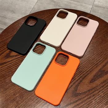 適用蘋果16PROMAX簡約防摔皮紋手機殼iphone11/XR純色tpu保護套14