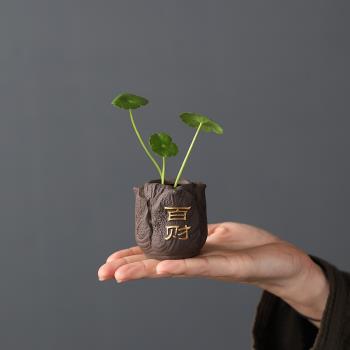 宇軒指尖小茶寵紫砂紫創意泥彩繪花瓶迷你禪意茶藝置茶玩茶意擺件