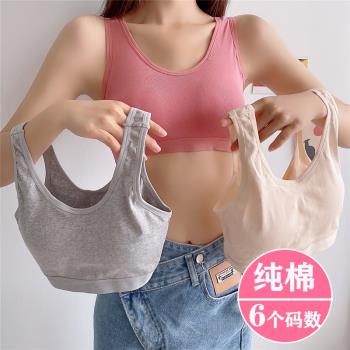 純棉薄款運動少女內衣背心式無鋼圈透氣寬肩帶大碼睡眠文胸棉質面