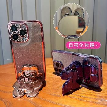 兔比適用三星A55補妝鏡A32支架A51橫豎A52S手機殼A54折疊A53可愛A50s矽膠A71防摔A72旋轉A42女A73軟55輕34薄S