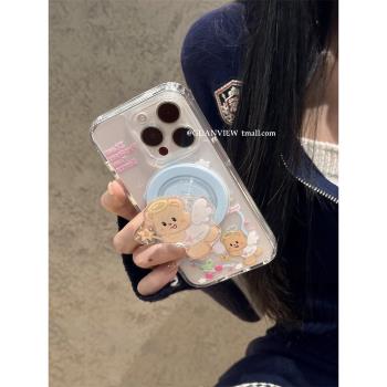 guanview ins天使翅膀魔法棒小熊磁吸殼適用iPhone16promax蘋果15手機殼13透明矽膠12可愛14磁吸支架11防摔套
