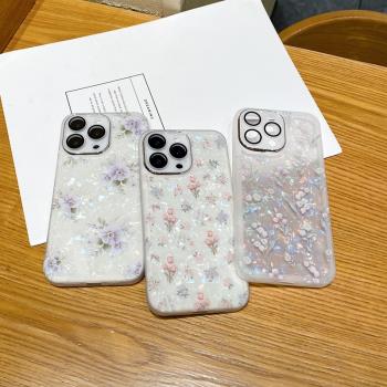 夏日新款適用三星S23 S24 S25手機殼A35 A24小碎花貝殼紋S21FE唯美牽牛花A51 A13 A72小清新女款保護套
