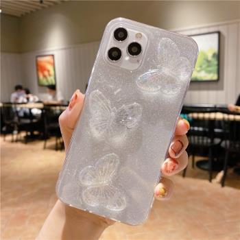 夏季蝴蝶適用於三星s21ultra手機殼A71/A52透明滴膠note10pro軟殼